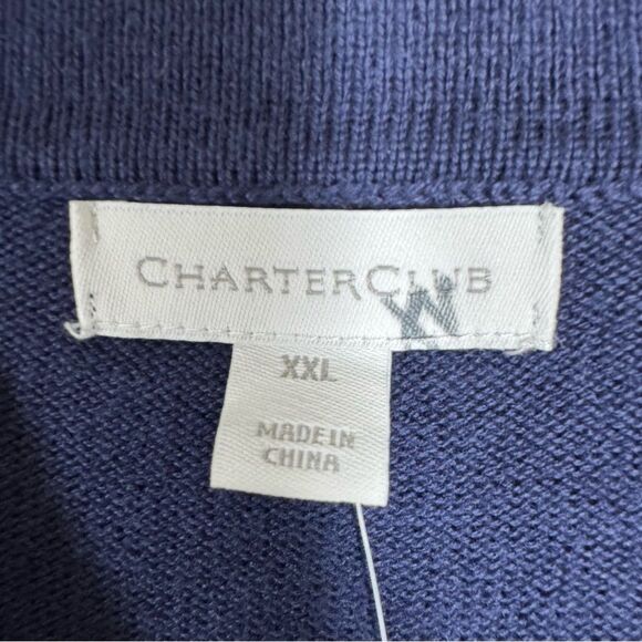 Charter Club V Neck Ruffle Cuff Collared Sweater Long Sleeve Pullover Navy XXL - Picture 3 of 7